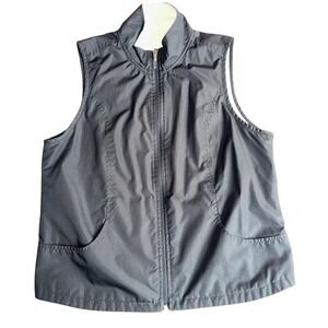 Black Fleece Lined Vest Full Zip Pockets Sleeveless‎ Jacket Medium